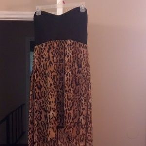 High low cheetah print strapless maxi dress